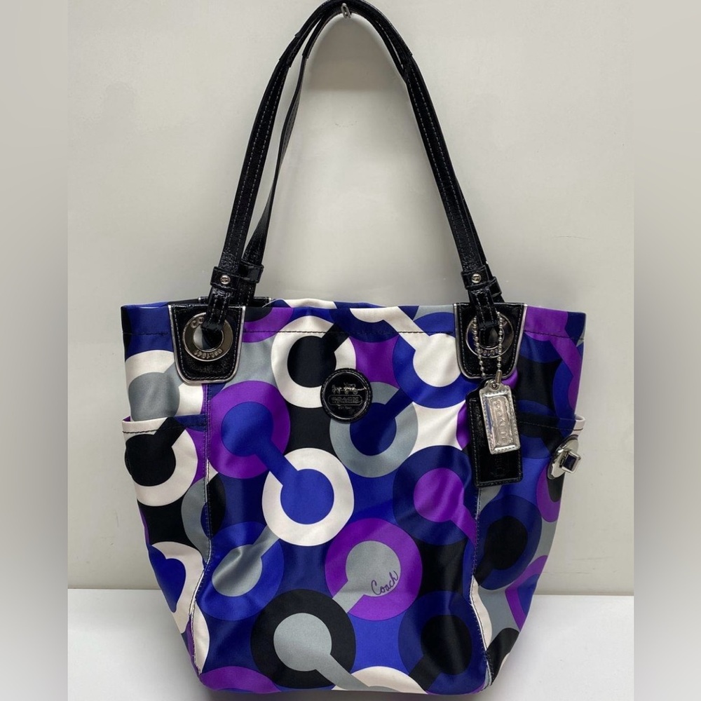 Preloved Coach Alex Op Art Purple Signature Tote